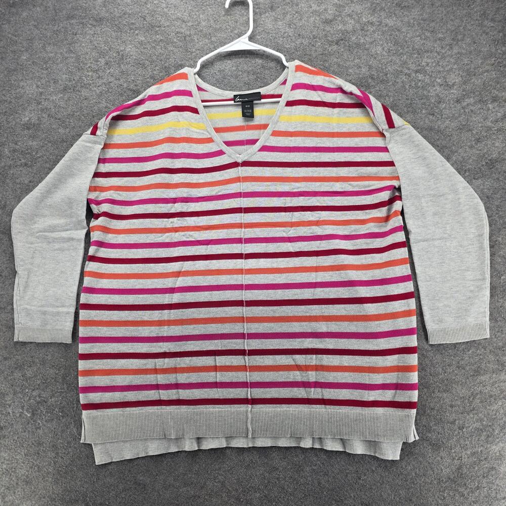 Lane Bryant Sweater Womens 18/20 Gray Tunic V-Neck Striped Lightweight Plus